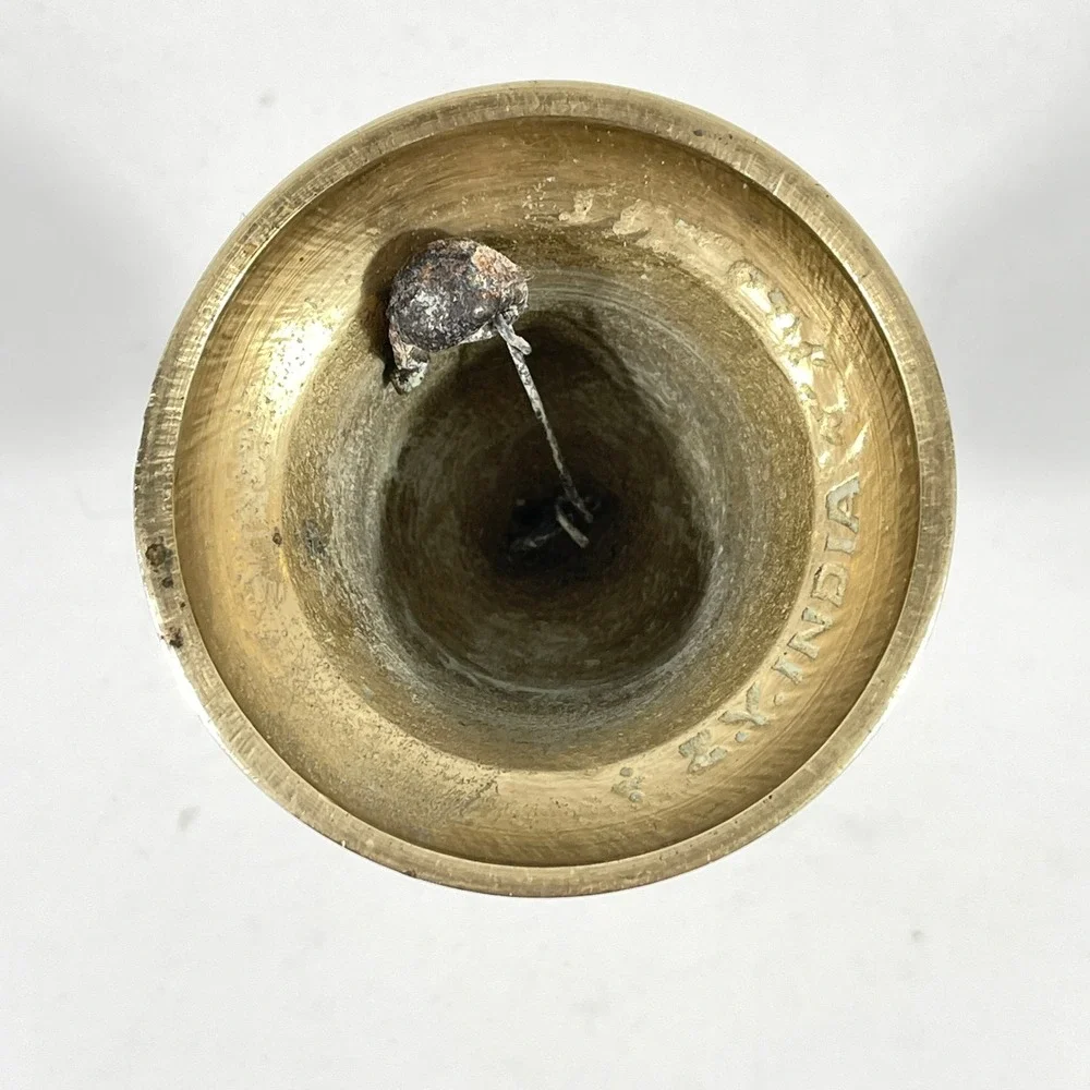 Vintage Etched Brass Bell Candle Holder Floral Hand‎ Engraved Made in India